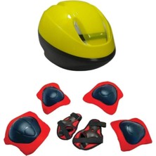 Fark Teknoloji Çocuk Kask Dizlik Kaykay Bisiklet Scooter Paten Için Kask Dizlik Dirseklik Ellik Koruma Sarı Kırmızı