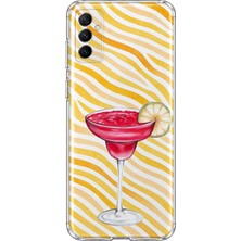 Mobilpad Samsung Galaxy M52 Uyumlu Çizgili Kokteyl Desenli Şeffaf Telefon Kılıfı