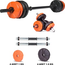 Spor 13 kg Turuncu Siyah Halter Seti ve Dambıl Seti