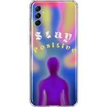 Mobilpad Samsung Galaxy M52 Uyumlu Stay Positive Desenli Şeffaf Telefon Kılıfı