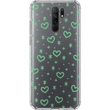 Mobilpad Redmi 9 Uyumlu Kalpler Desenli Şeffaf Telefon Kılıfı