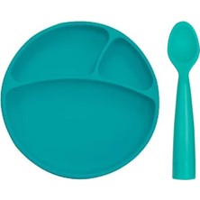Vakum Tabanlı Silikon Tabak ve Nam Nam Kaşık 2'li Set (Yeşil)