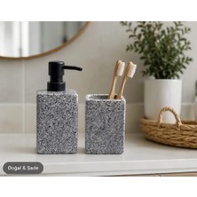 Nixa Nıxa Taş Görünümlü Gri 2’li Banyo Seti – 400 ml Sıvı Sabunluk ve Diş Fırçalık