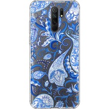 Mobilpad Redmi 9 Uyumlu Mavi Desenler Desenli Şeffaf Telefon Kılıfı