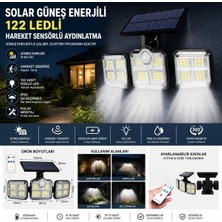Hereveoyuncak 3'lü 122 Ledli Güneş Enerjili Hareket Sensörlü Aydınlatma, Dış Mekan Duvar ve Bahçe Lambası Solar Ledd