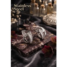 Stainless Steel Pirinç Gümüş Renk Zirkon Taşlı Zincir Model Küpe