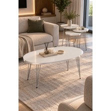 Sulora Home Sulorahome Gümüş Tel Ayaklı Beyaz 4'lü Sehpa Seti