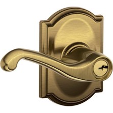 Kawin Schlage F51A Fla 609 Camelot Trim Anahtarlı Giriş Kilidi ile Cam Flair Kolu, Antik Pirinç
