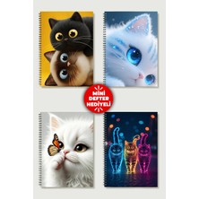 Sevimli Kedi'ler Temalı 4'lü Set A5 Metal Spiralli 2 Ad. Çizgili- 2 Ad. Kareli Karton Kapak Sevimli Kedi'ler Temalı 4'lü Set Defter