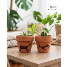 Cogo Ceramic 2 Li Saksı Set Kadim Hikayeler Mağara Sembolleri 6 cm El Yapımı Terracotta Saksı - Dağ Keçisi & Ceylan Figürlü Toprak Sukulent Kaktüs Saksısı