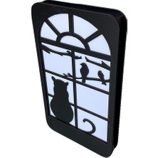 Mabelme Store Prime LED Işıklı Kedi Desenli Ahşap Dekor
