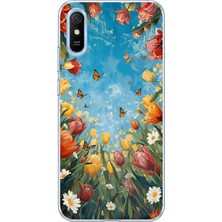 Mobilpad Redmi 9A Uyumlu Laleler Kolaj Desenli Şeffaf Telefon Kılıfı