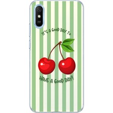 Mobilpad Redmi 9A Uyumlu Kiraz Desenli Şeffaf Telefon Kılıfı