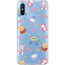 Mobilpad Redmi 9A Uyumlu Winnie Kolaj Desenli Şeffaf Telefon Kılıfı