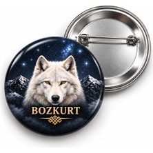 Beyaz Penguen Bozkurt - Yıldızlı Dağlar - 58MM Rozet