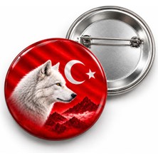 Beyaz Penguen Beyaz Bozkurt - Ay Yıldız ve Dağlar - 58MM Rozet