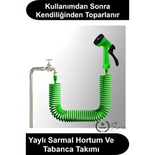 Svein 15 Metre Spiral Bahçe Hortumu Otomatik Toparlanan Esnek Hafif Dayanıklı Dolaşmayan Kıvrılmaz Bükülmez Çok Modlu Fonksiyonel Püskürtme Tabancalı Set Araç Yıkama Sulama Teras Zemin Temizlik Dış Mekan