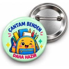 Beyaz Penguen Çantam Benden Daha Hazır - 58MM Rozet
