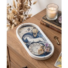 Beyaz At / Mitolojik & Astroloji Temalı Oval Dekoratif Tepsi – Taş Tozu Döküm Takı / Anahtarlık Tepsisi (23X11 Cm)Cogo Ceramic