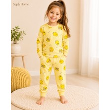 Seply Home Kız Çocuk Pijama Takımı %100 Pamuk Civciv Desenli Uzun Kollu Uzun Alt