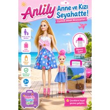 Craftivio Anlily Anne ve Kızı Seyahatte Oyuncak Bebek Seti Valizli ve Biberonlu Kız Çocuk Oyuncak
