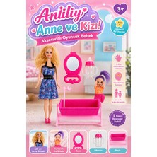 Craftivio Anlily Anne ve Kız Oyuncak Bebek Seti 30 cm - 5 Parça Aksesuarlı Beşikli Evcilik Seti