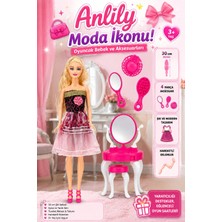 Craftivio Anlily Moda Ikonu 30 cm Eklemli Oyuncak Bebek ve Makyaj Masası Aksesuar Seti