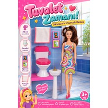 Craftivio Anlily Tuvalet Zamanı Aksesuarlı Oyuncak Bebek ve Banyo Seti (Klozet, Lavabo) 30 cm