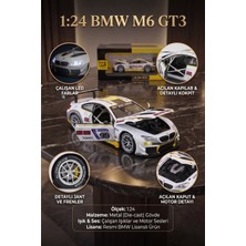 Craftivio 1:24 Bmw M6 Gt3 Beyaz Metal Diecast Model Araba Sesli ve Işıklı Açılabilir Kapı Lisanslı