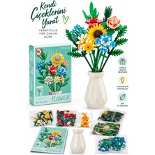 Craftivio 618 Parça Çiçek Buketi Yapım Seti - Vazolu Yapı Blokları Şık Ev Dekoru ve Hediye