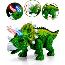 Craftivio Işıklı ve Sesli Yürüyen Oyuncak Dinozor Triceratops Figürü 25 cm
