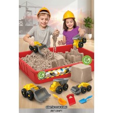 Craftivio Art Craft 750 gr Naturel Kinetik Oyun Kumu Iş Makineleri Inşaat Seti Eğitici Oyuncak 3+ Yaş