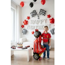 Partixa Yarış Arabası Kırmızı Folyo Balon 52X110 cm Araba Temalı Çocuk Doğum Günü Parti Süsü
