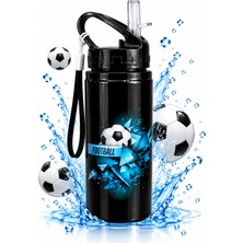 Craftivio 500 ml Pipetli Alüminyum Çocuk Su Matarası Sızdırmaz Kapaklı Askılı Okul Suluk