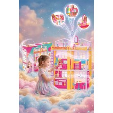 Craftivio Linda'nın Düşler Evi 3 Katlı 6 Odalı Eşyalı Oyuncak Bebek Evi (Büyük Boy 85 Cm)