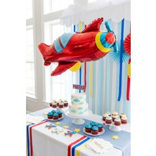 Partixa Kırmızı Uçak Folyo Balon 94X50 cm Uçak Temalı Çocuk Doğum Günü Parti Süsü