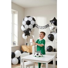 Partixa Futbol Topu Folyo Balon Siyah Beyaz 25 cm Futbol Temalı Çocuk Doğum Günü Parti Süsü