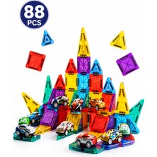 Craftivio 88 Parça Eğitici Manyetik Yapı Blokları Mıknatıslı Arabalı Oyuncak Seti