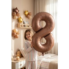 Partixa Çikolata Kahverengi Retro Rakam 8 Folyo Balon 32 Inç 8 Yaş Doğum Günü Vintage Konsept Parti Sayı Dekorasyon Balonu