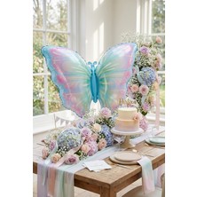 Partixa Pembe Mavi Kelebek Folyo Balon 82X52 cm Kelebek Temalı Doğum Günü Parti Süsü