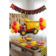 Partixa Inşaat Damperli Kamyon Folyo Balon 79X66 cm Inşaat Temalı Çocuk Doğum Günü Parti Süsü