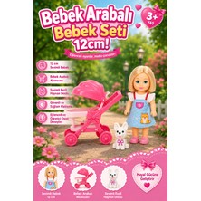 Craftivio Bebek Arabalı ve Köpekli Oyuncak Bebek Seti 12 cm (3+ Yaş)