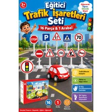 Craftivio 17 Parça Mini Trafik Işaretleri Yol Seti - Oyuncak Arabalı Eğitici Set (3+ Yaş)