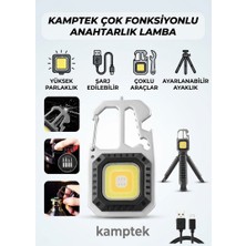 Kamptek Kamp Teknolojisi Kamptek 4 Fonksiyonlu Taşınabilir Cep Feneri - Tripodlu, Şişe Açacaklı, Mıknatıslı Şarjlı Anahtarlık Lamba Fonksiyonel Işıldak Lamba