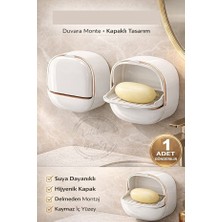 Kitchen Dream Yapışkanlı Hazneli Kapaklı Katı Sabunluk Kendinden Boşaltmalı Su Tutmaz Katı Sabunluk Sabun Kutusu