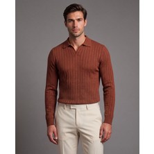 Moda Şehri Erkek Gömlek Yaka Çizgi Desenli Triko