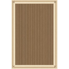 Kartela Halı İnce Çizgili Bordürlü Halı Bej Kaymaz Taban Makinede Yıkanabilir Salon Halısı 60x90 cm