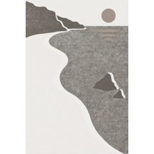 Kartela Halı Kıyı Deniz Manzaralı Modern Halı Açık Gri Kaymaz Taban Makinede Yıkanabilir 60x90 cm