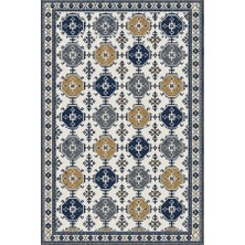 Kartela Halı Afgan Türkmen Desenli Otantik Halı Lacivert Kaymaz Taban Makinede Yıkanabilir 60x90 cm
