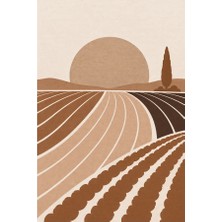 Kartela Halı Güneş Tarlası Manzaralı Modern Halı Bakır Kaymaz Taban Makinede Yıkanabilir 60x90 cm
